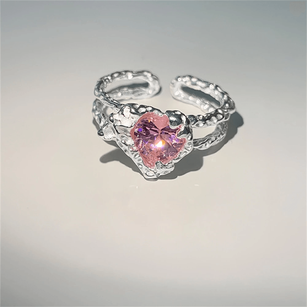 Pink Crystal Heart Ring - Pura Jewels