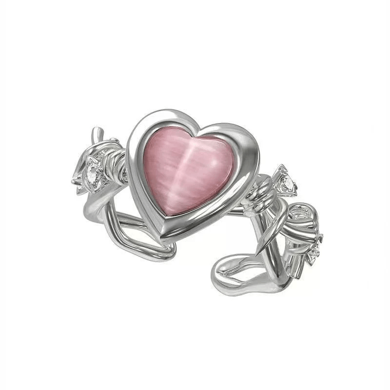 Rose Opal Heart Ring Adjustable - Pura Jewels