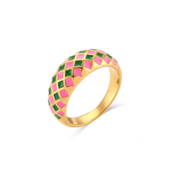 Diamond Checker Ring Pink / Gold / 6 - Pura Jewels