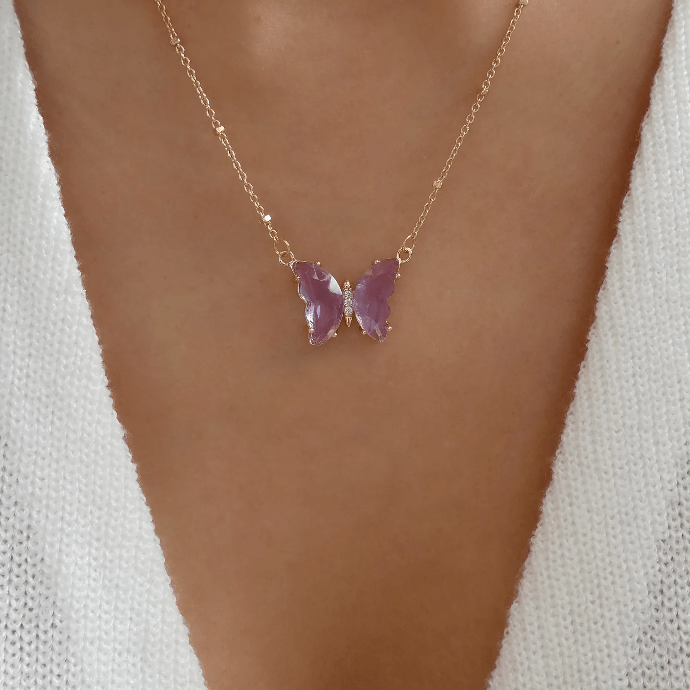 Crystal Butterfly Necklace - Pura Jewels