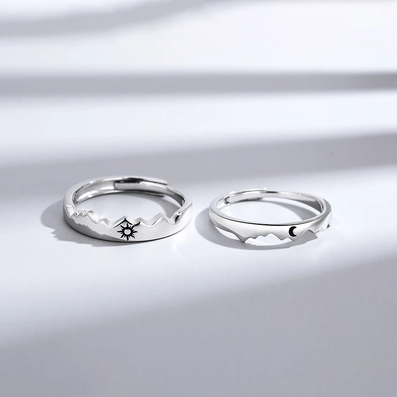 Mountain Sun & Moon Couple Rings (Set of 2) - Pura Jewels