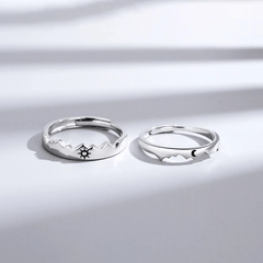 Mountain Sun & Moon Couple Rings (Set of 2) - Pura Jewels