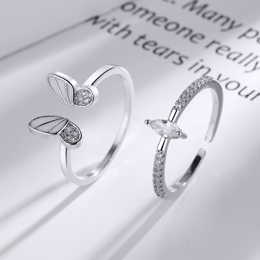 Pearly Butterfly Ring (Set of 2) - Pura Jewels