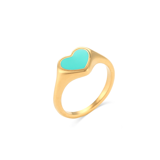 Happy Heart Ring Turquoise / Gold / 6 - Pura Jewels