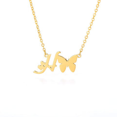 Dainty Butterfly Initial Necklace