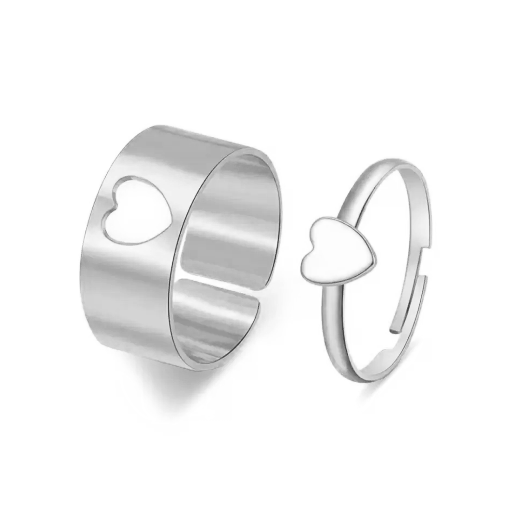 Heart Couple Rings Silver / Adjustable - Pura Jewels