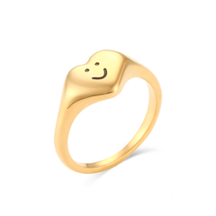 Happy Face Heart Ring Gold / 6 - Pura Jewels