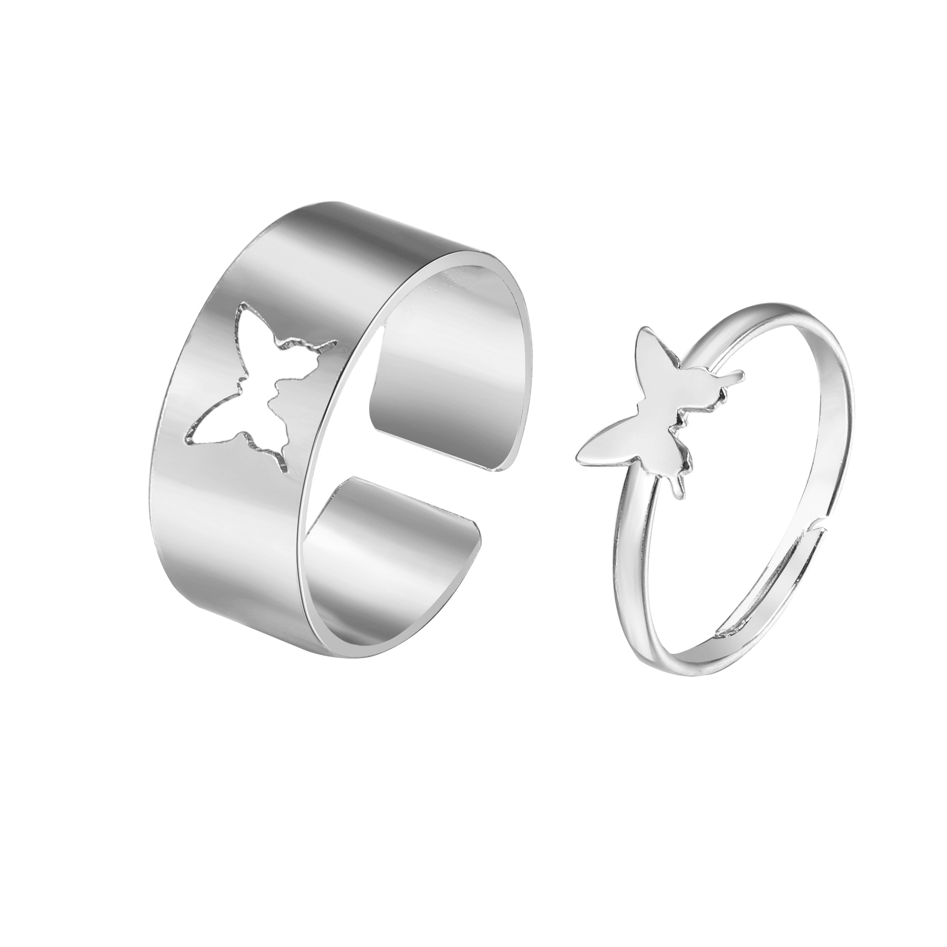 Butterfly Couple Rings Silver / Adjustable - Pura Jewels